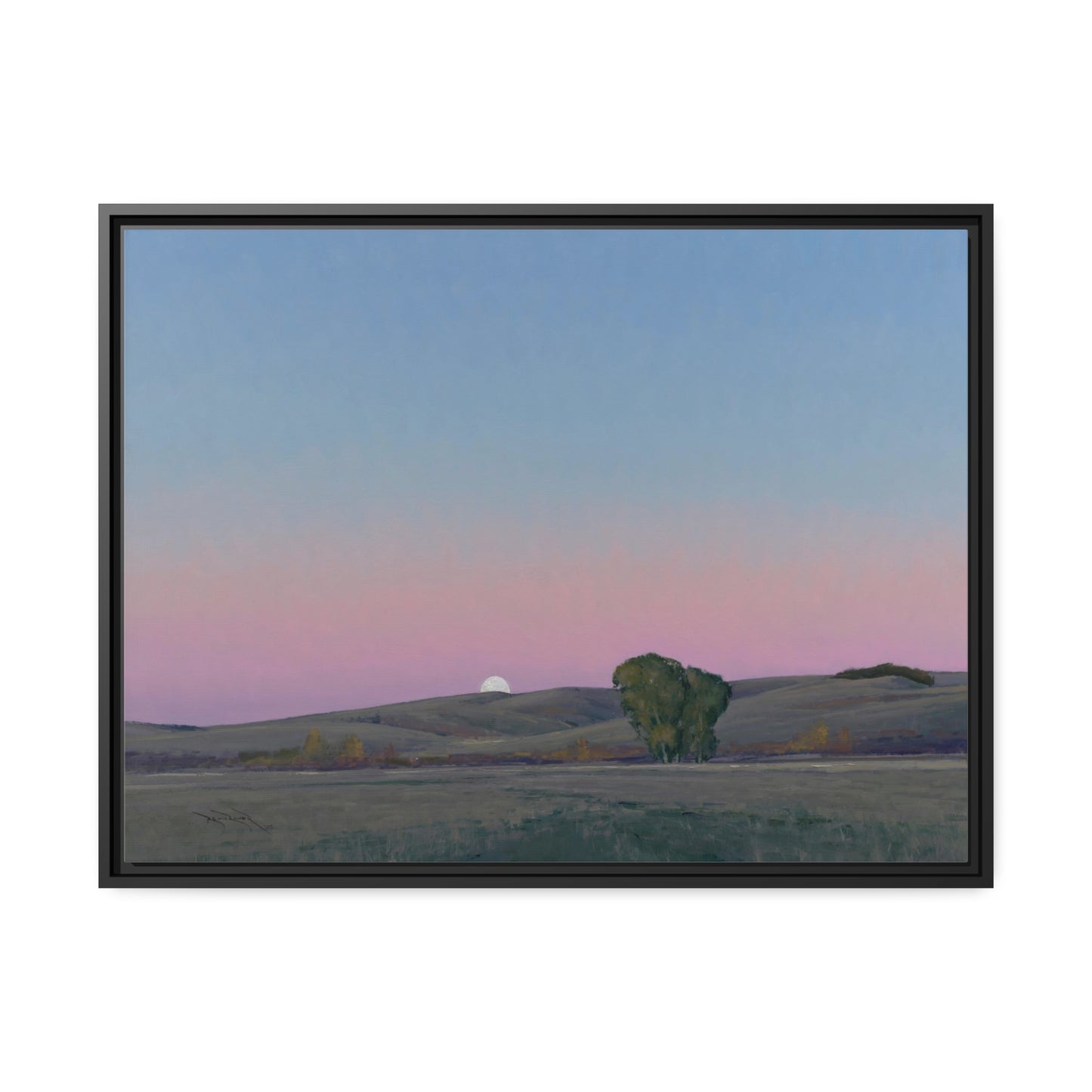 Ben Bauer: "Moonrise in Lowry, MN" - Framed Canvas Reproduction