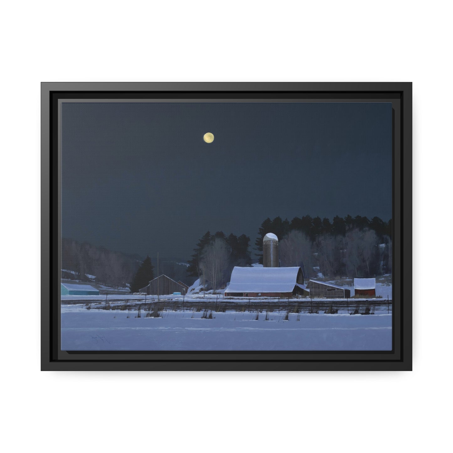 Ben Bauer: "Moonset, 7 Minutes to Sun Up" - Framed Canvas Reproduction