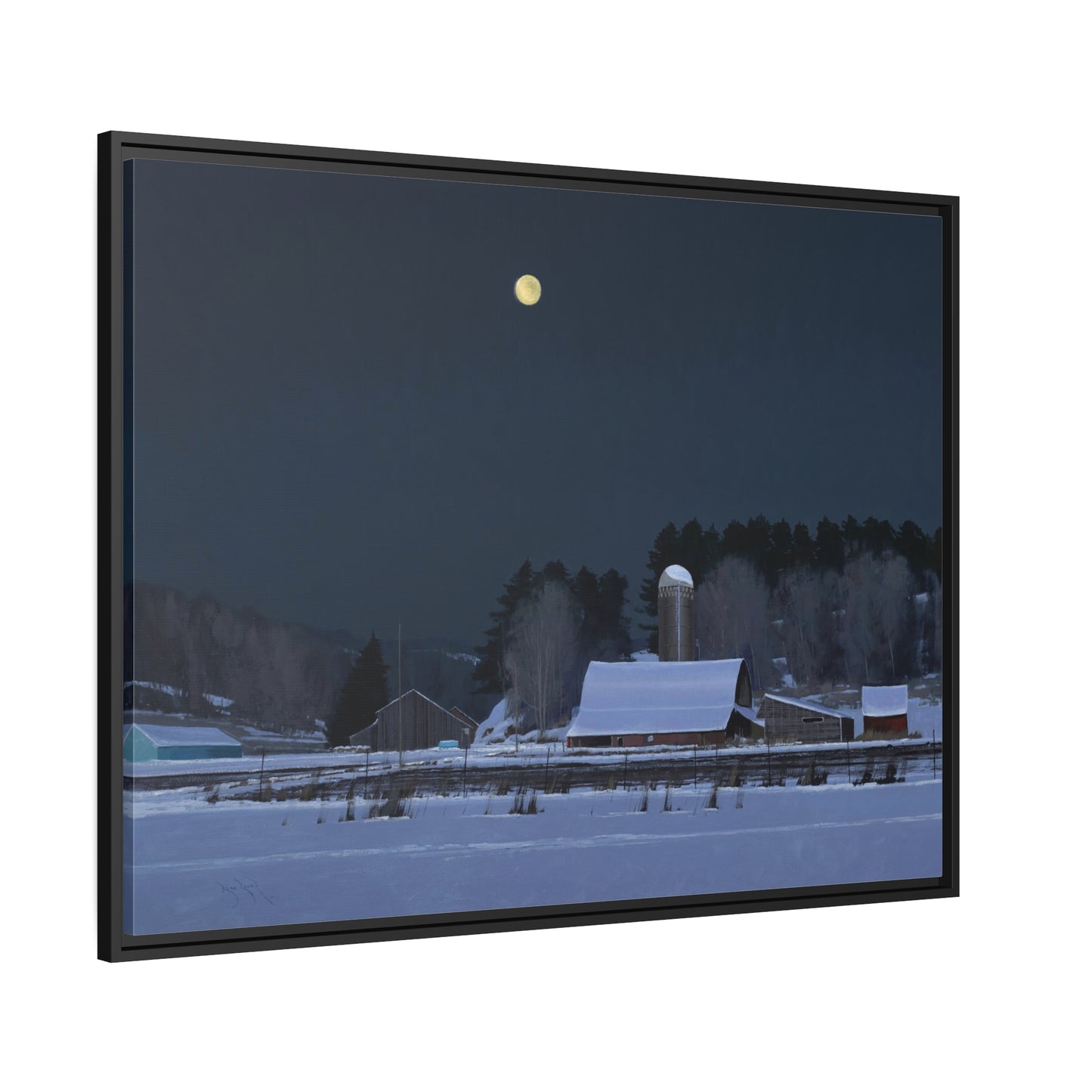Ben Bauer: "Moonset, 7 Minutes to Sun Up" - Framed Canvas Reproduction