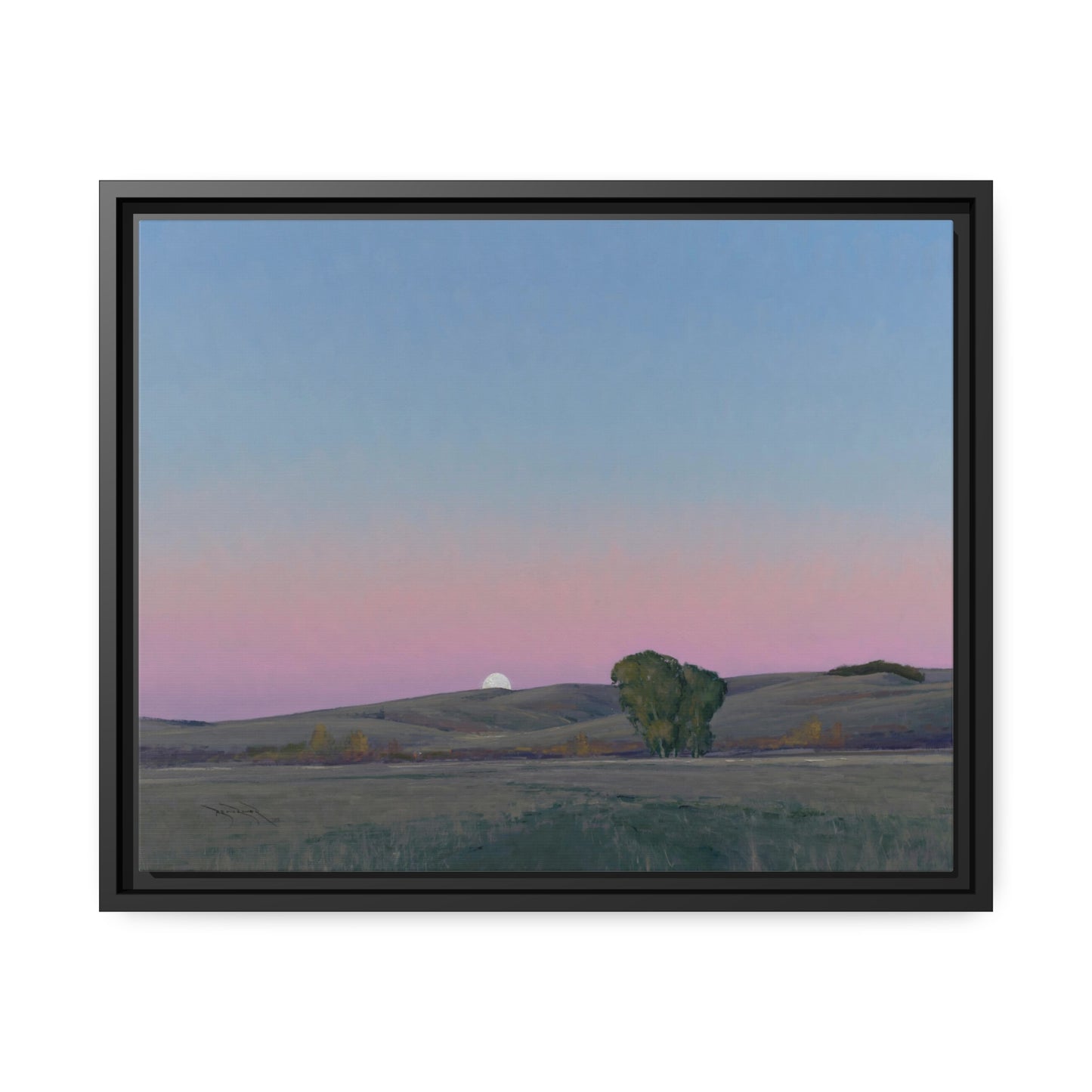 Ben Bauer: "Moonrise in Lowry, MN" - Framed Canvas Reproduction