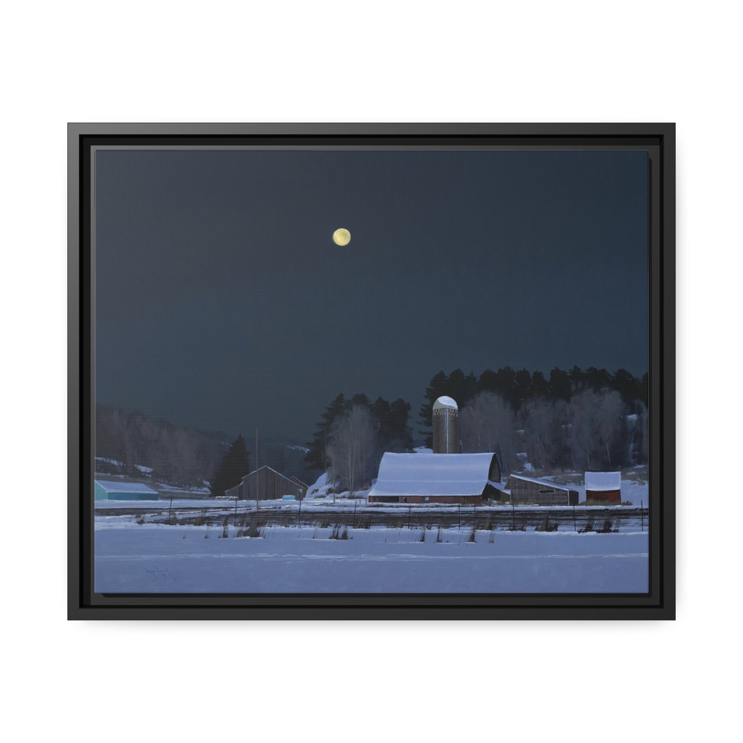 Ben Bauer: "Moonset, 7 Minutes to Sun Up" - Framed Canvas Reproduction