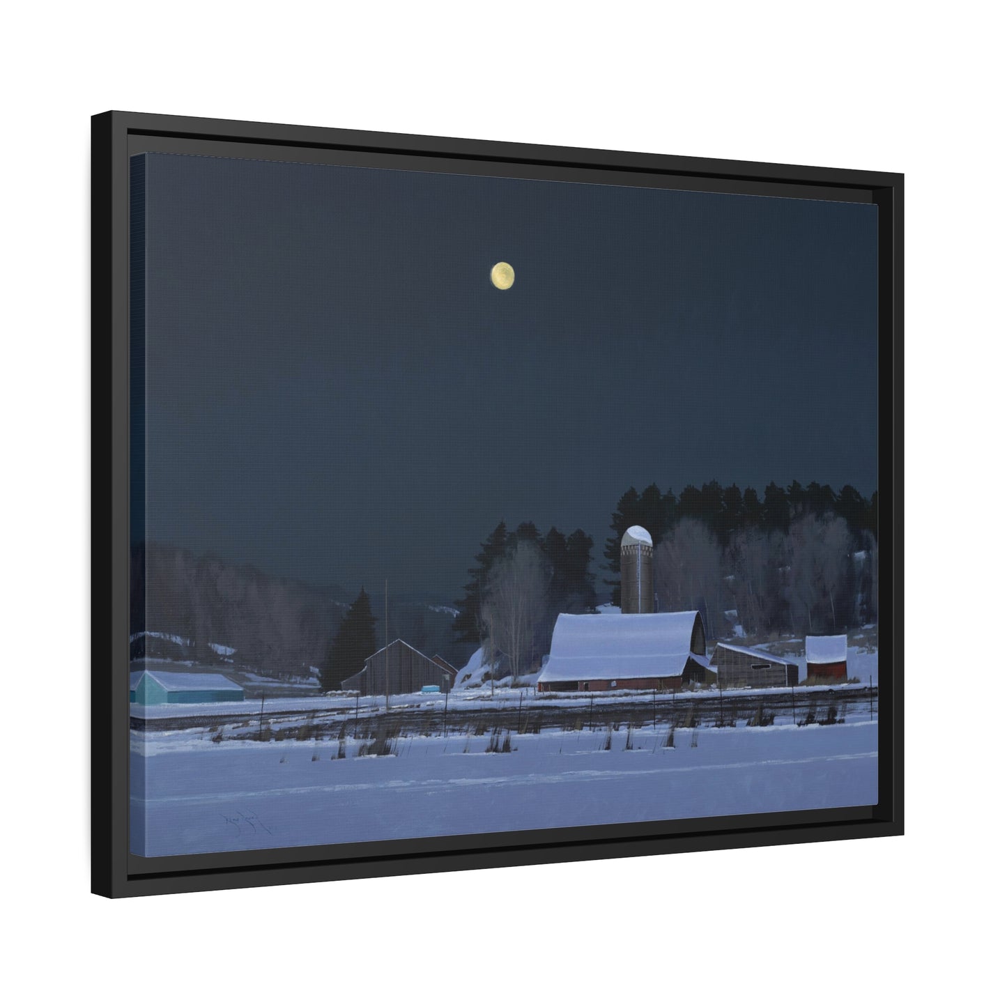 Ben Bauer: "Moonset, 7 Minutes to Sun Up" - Framed Canvas Reproduction