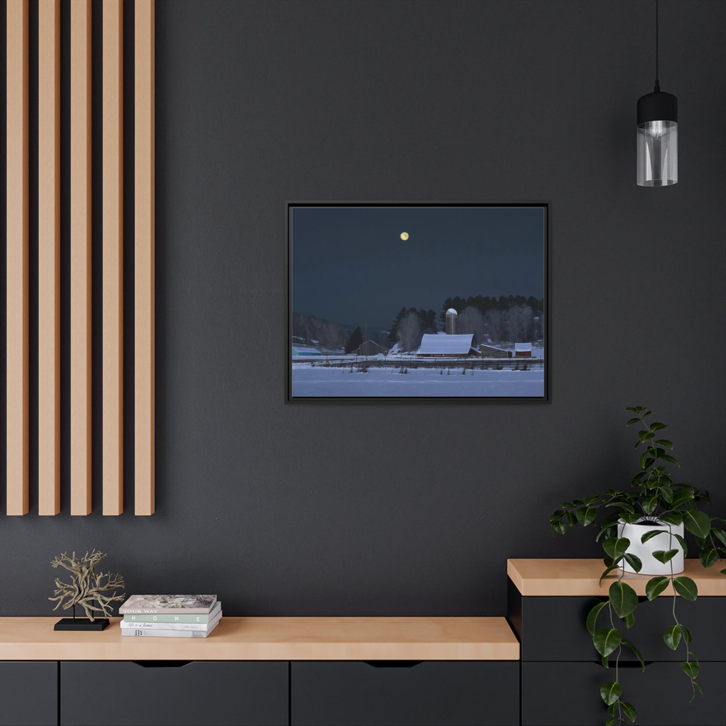 Ben Bauer: "Moonset, 7 Minutes to Sun Up" - Framed Canvas Reproduction