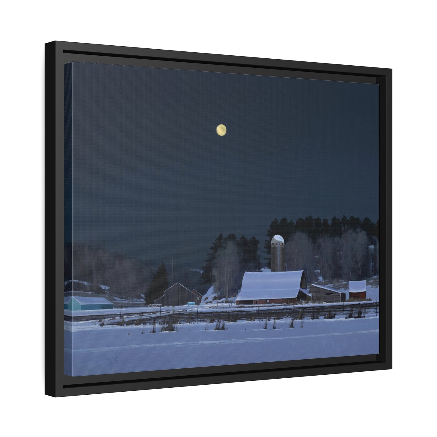 Ben Bauer: "Moonset, 7 Minutes to Sun Up" - Framed Canvas Reproduction