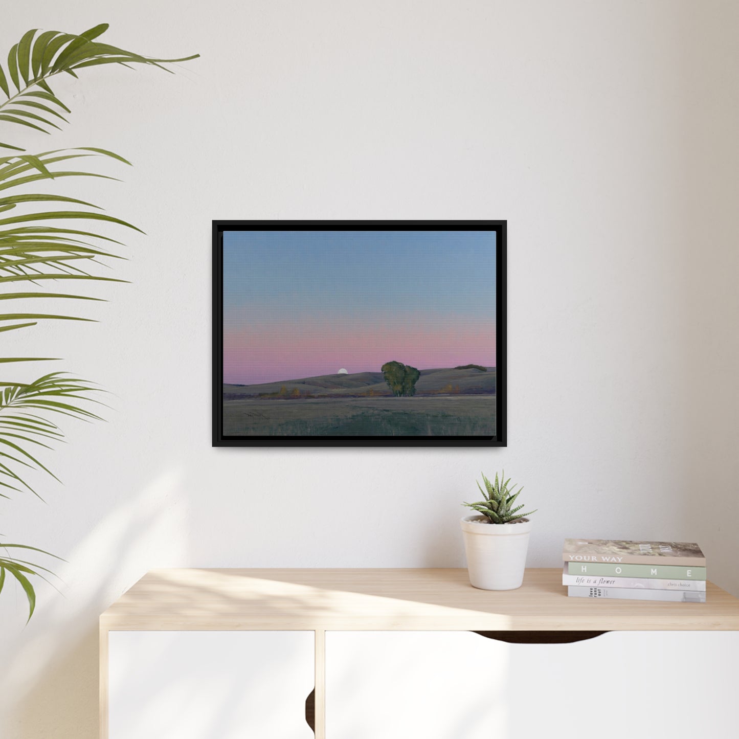 Ben Bauer: "Moonrise in Lowry, MN" - Framed Canvas Reproduction