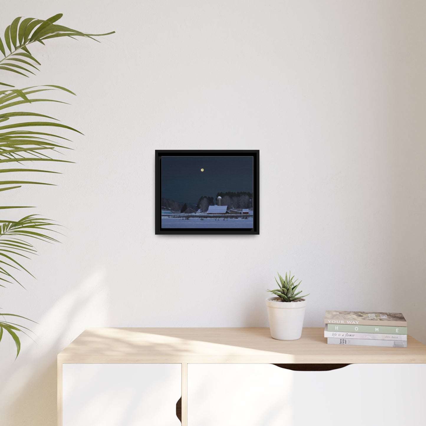 Ben Bauer: "Moonset, 7 Minutes to Sun Up" - Framed Canvas Reproduction