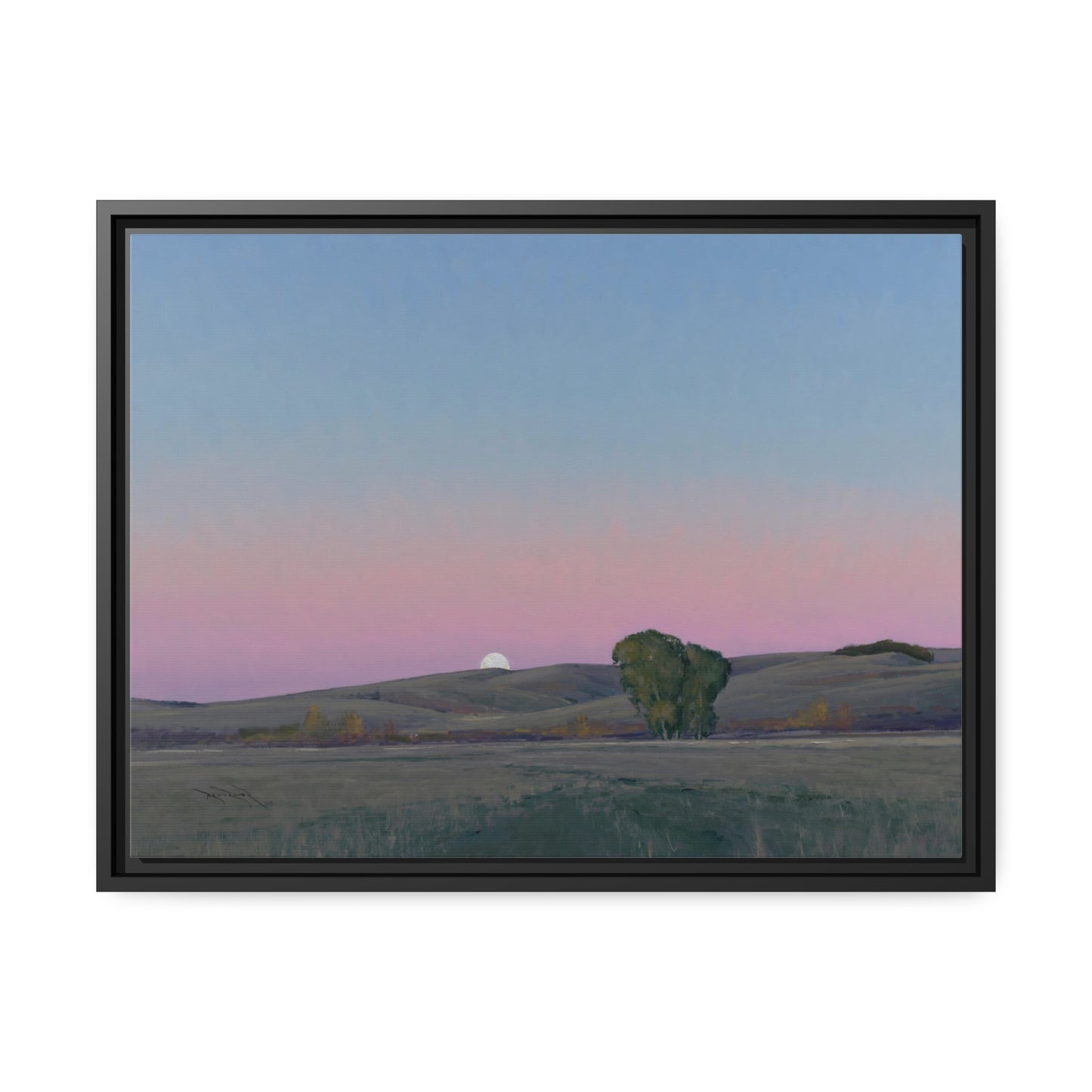 Ben Bauer: "Moonrise in Lowry, MN" - Framed Canvas Reproduction