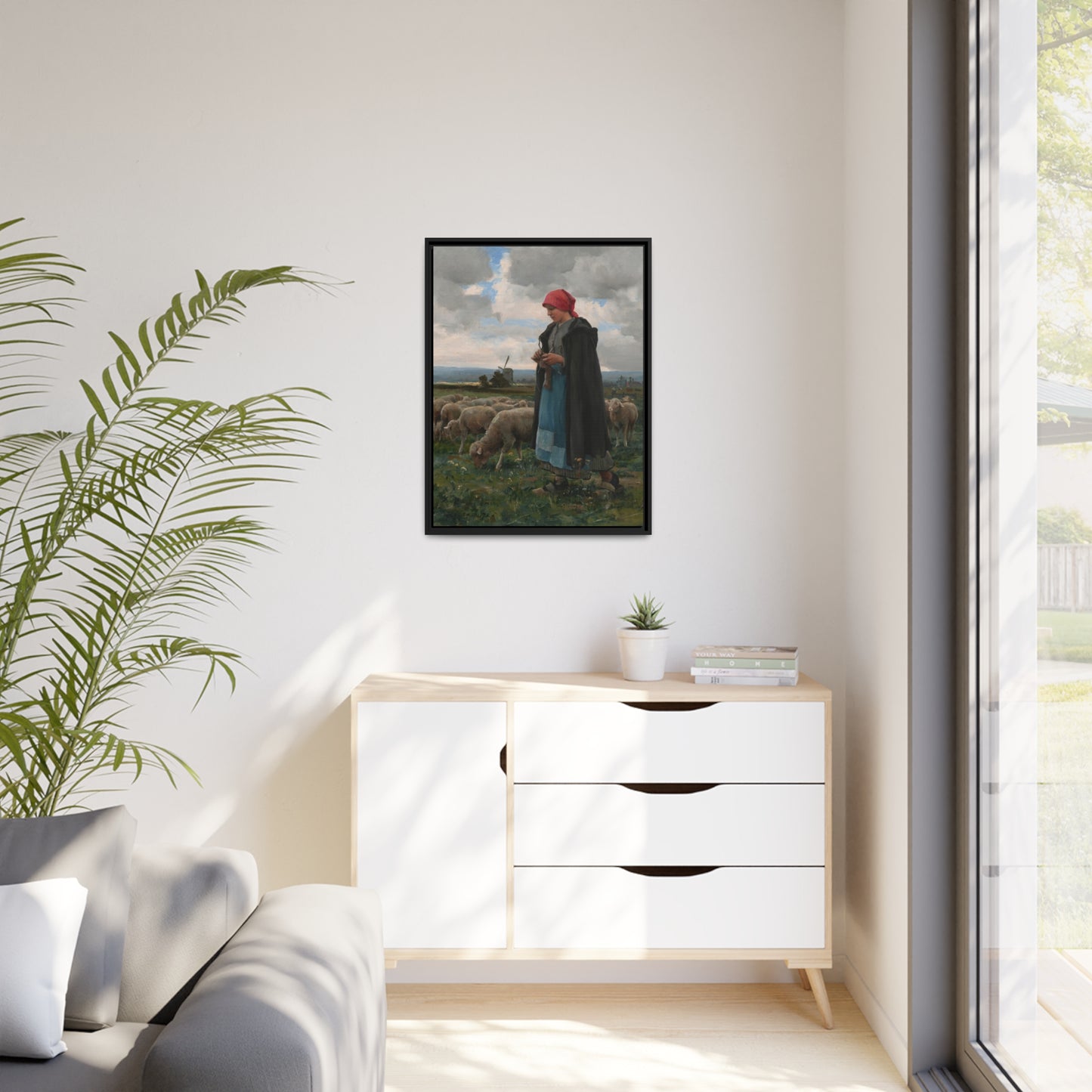 Julien Dupre: "La Bergere" - Framed Canvas Reproduction