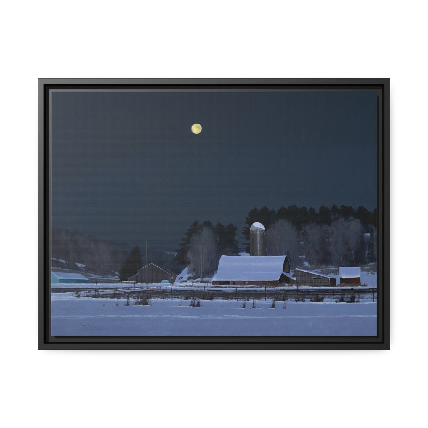 Ben Bauer: "Moonset, 7 Minutes to Sun Up" - Framed Canvas Reproduction