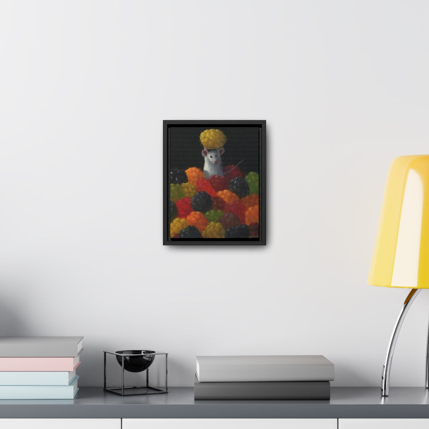 Stuart Dunkel: "Raspberry Party" - Framed Canvas Reproduction