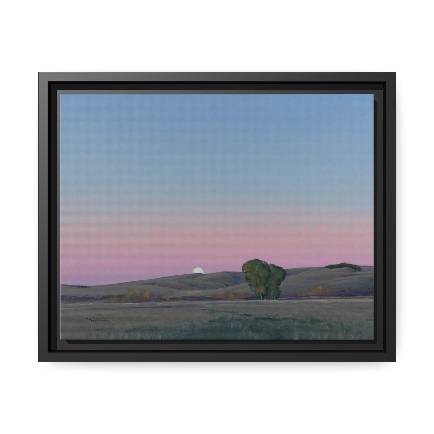 Ben Bauer: "Moonrise in Lowry, MN" - Framed Canvas Reproduction