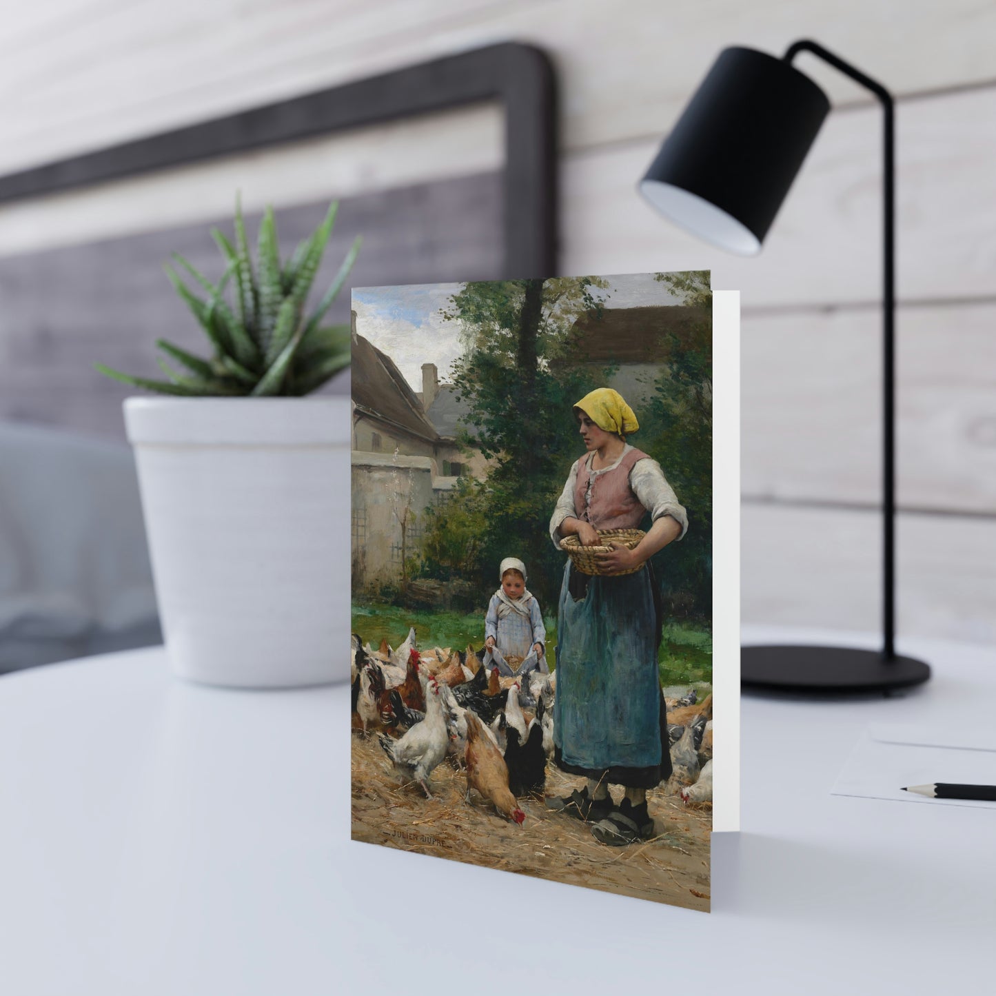 Julien Dupre: "Femme avec des poules" - Folded Greeting Cards