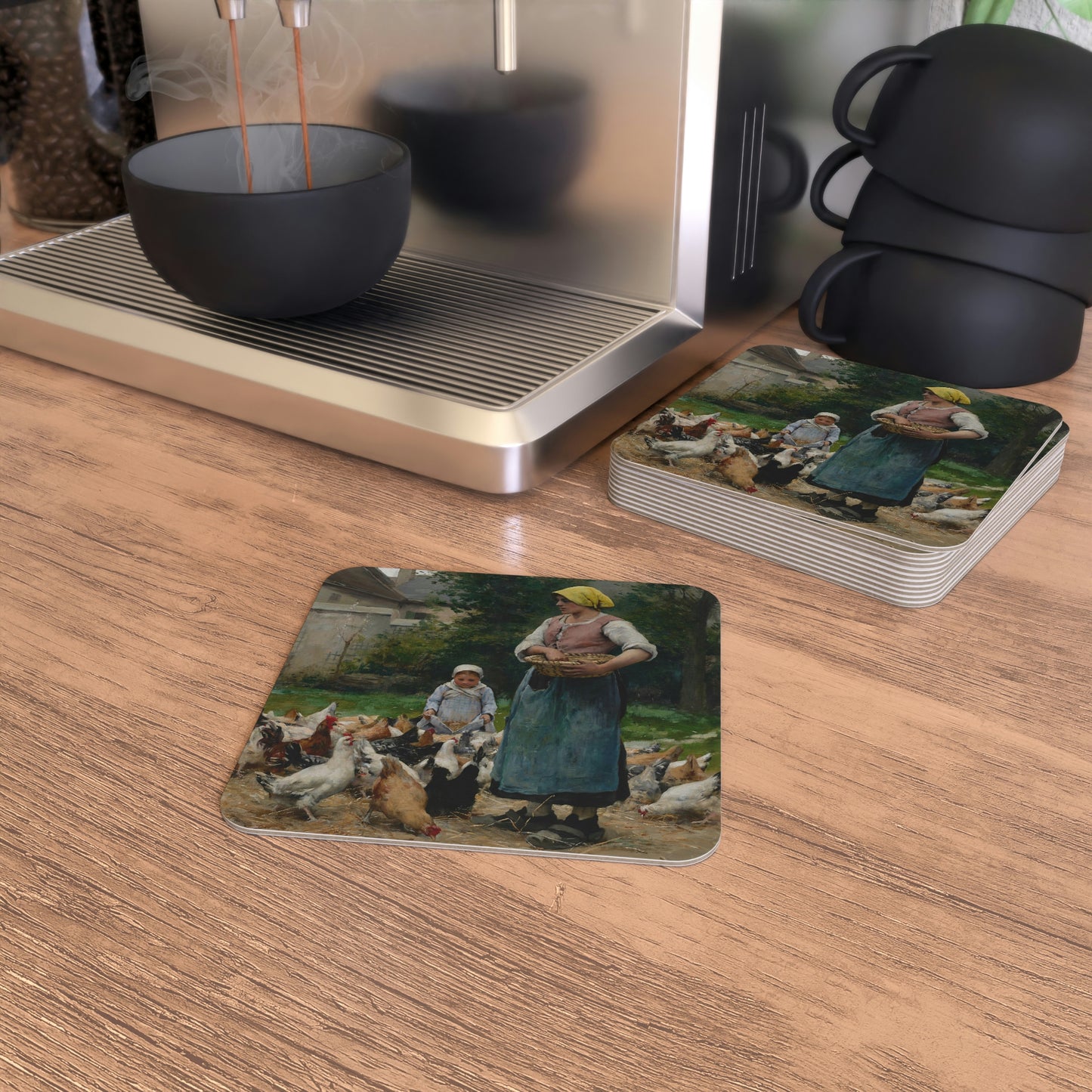 Julien Dupre: "Femme avec des poules" - Coasters (50, 100 pcs)