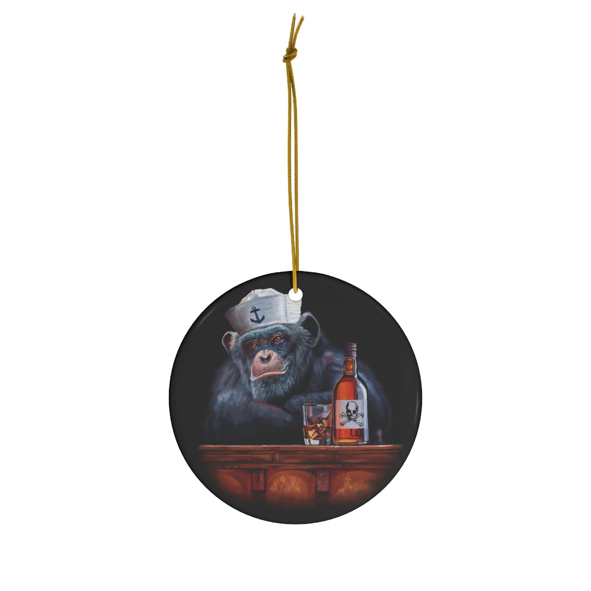 christmas ornament with a monkey and alcohol