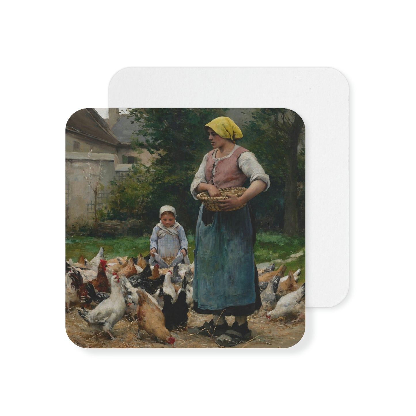Julien Dupre: "Femme avec des poules" - Coasters (50, 100 pcs)