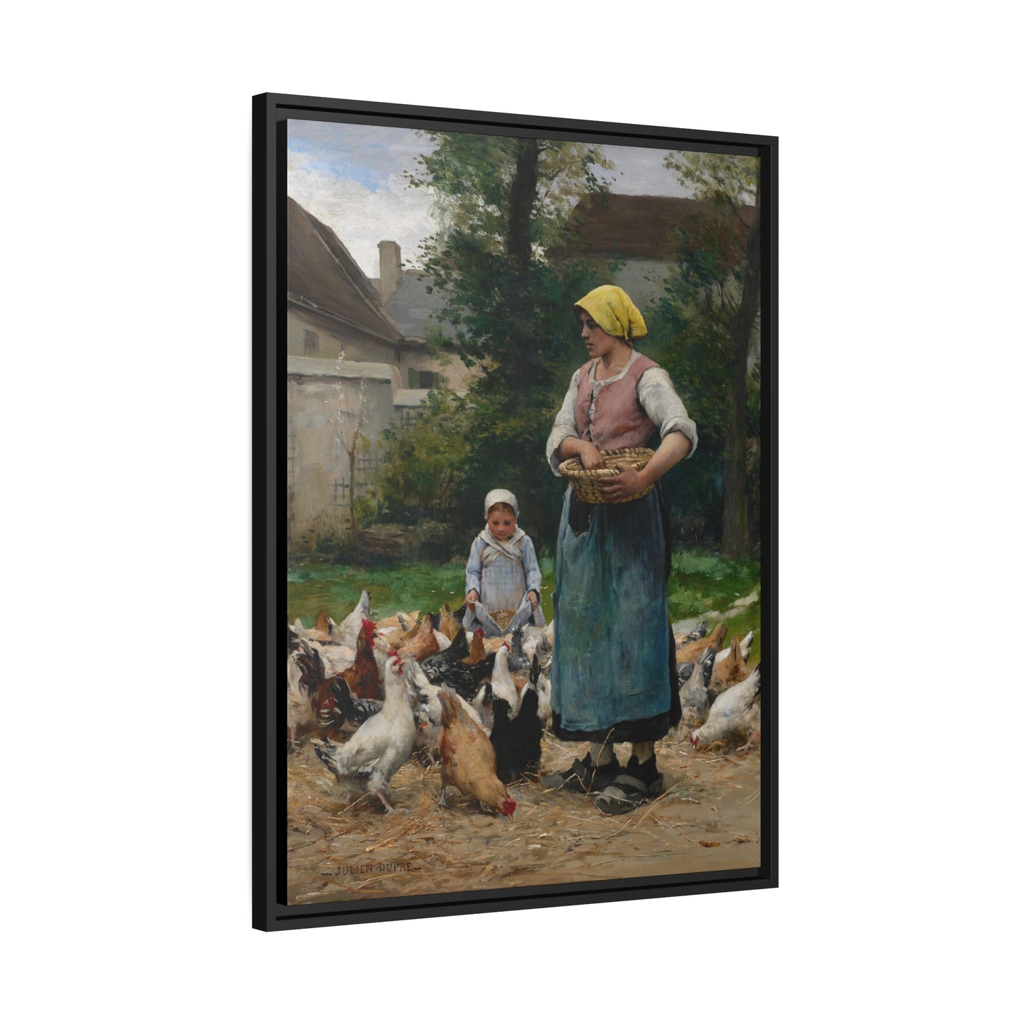 Julien Dupre: "Femme avec des Poules" - Framed Canvas Reproduction