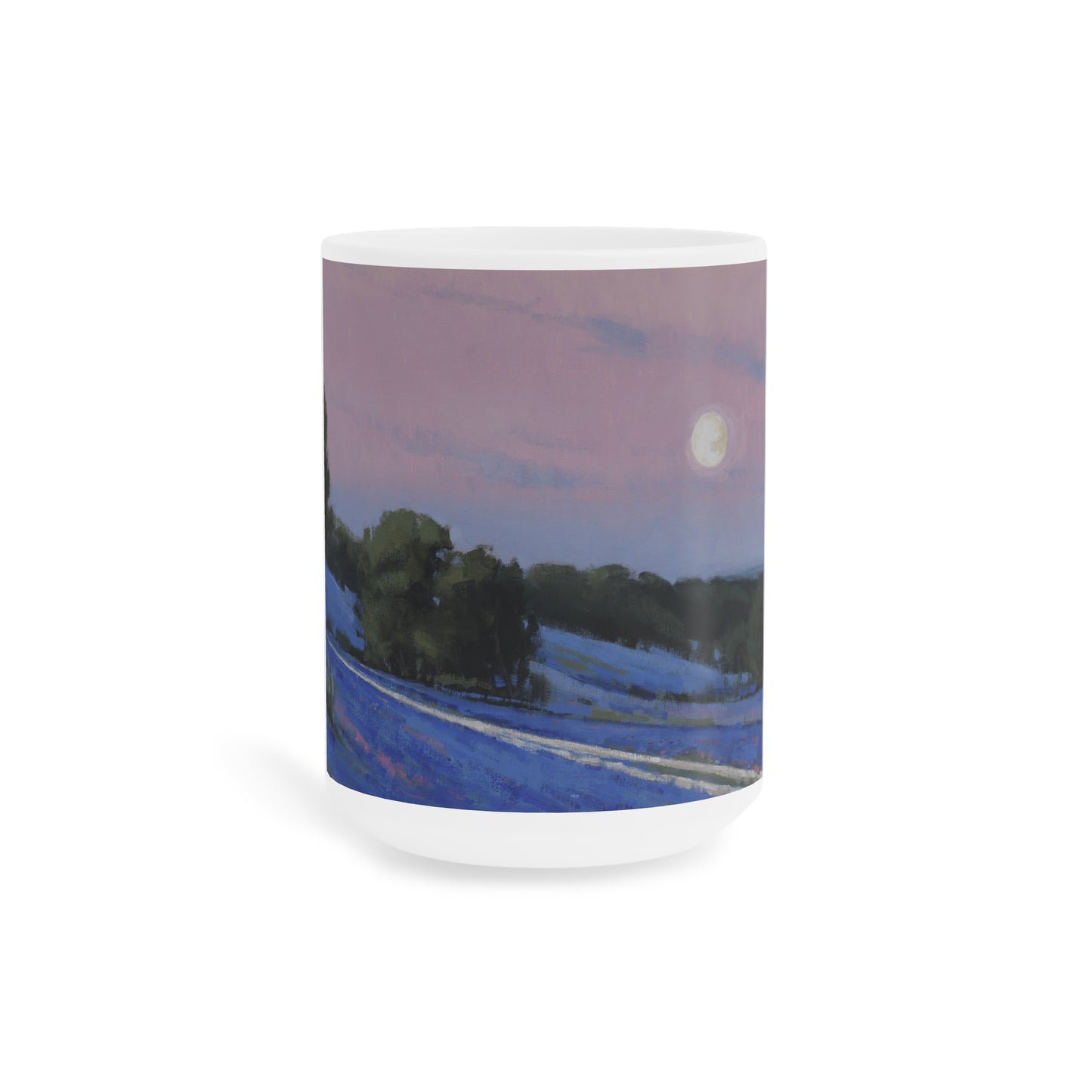 Ben Bauer: "Hill County Moonrise, Blue Bonnets" Ceramic Mug (11oz, 15oz, 20oz)