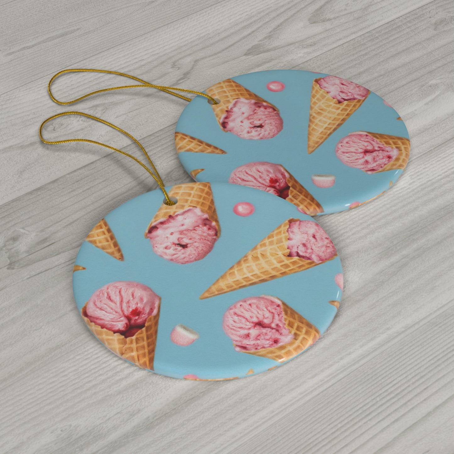 Beth Sistrunk: "Strawberry Ice Cream Cones" - Ceramic Ornament, 1-Pack