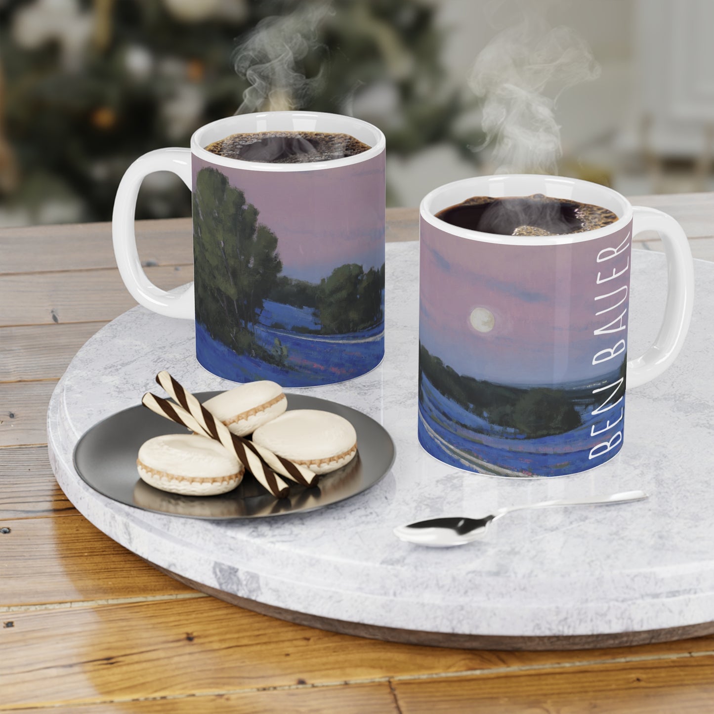 Ben Bauer: "Hill County Moonrise, Blue Bonnets" Ceramic Mug (11oz, 15oz, 20oz)