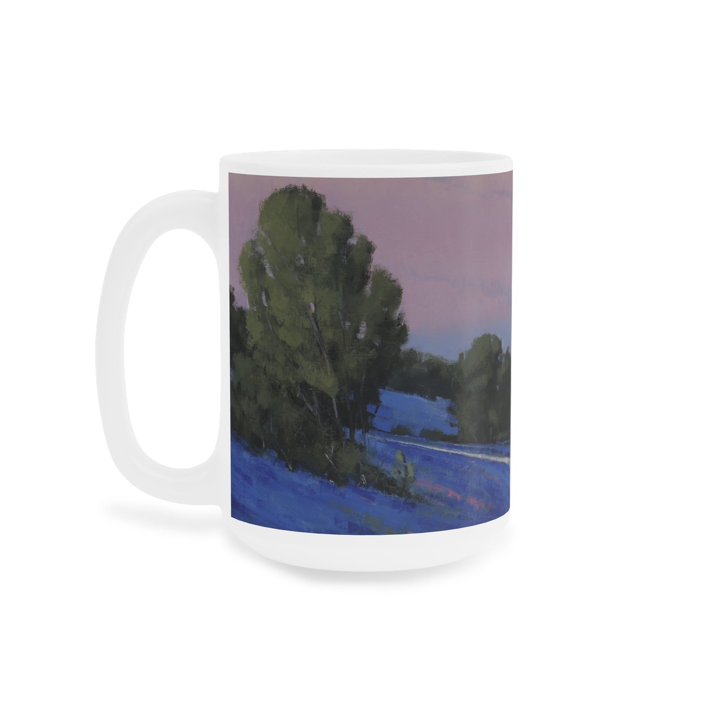 Ben Bauer: "Hill County Moonrise, Blue Bonnets" Ceramic Mug (11oz, 15oz, 20oz)