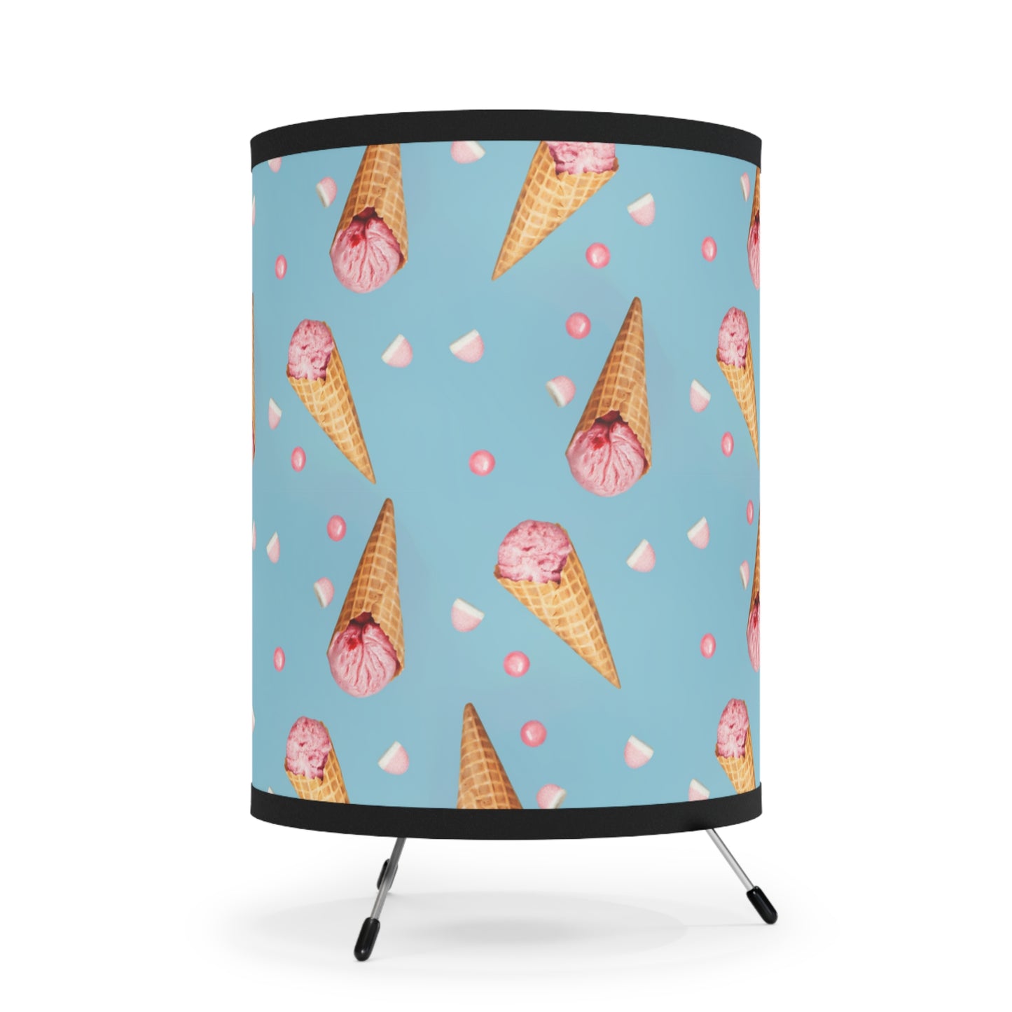 Beth Sistrunk: "Strawberry Ice Cream Cones" - Tripod Lamp with High-Res Printed Shade, US\CA plug
