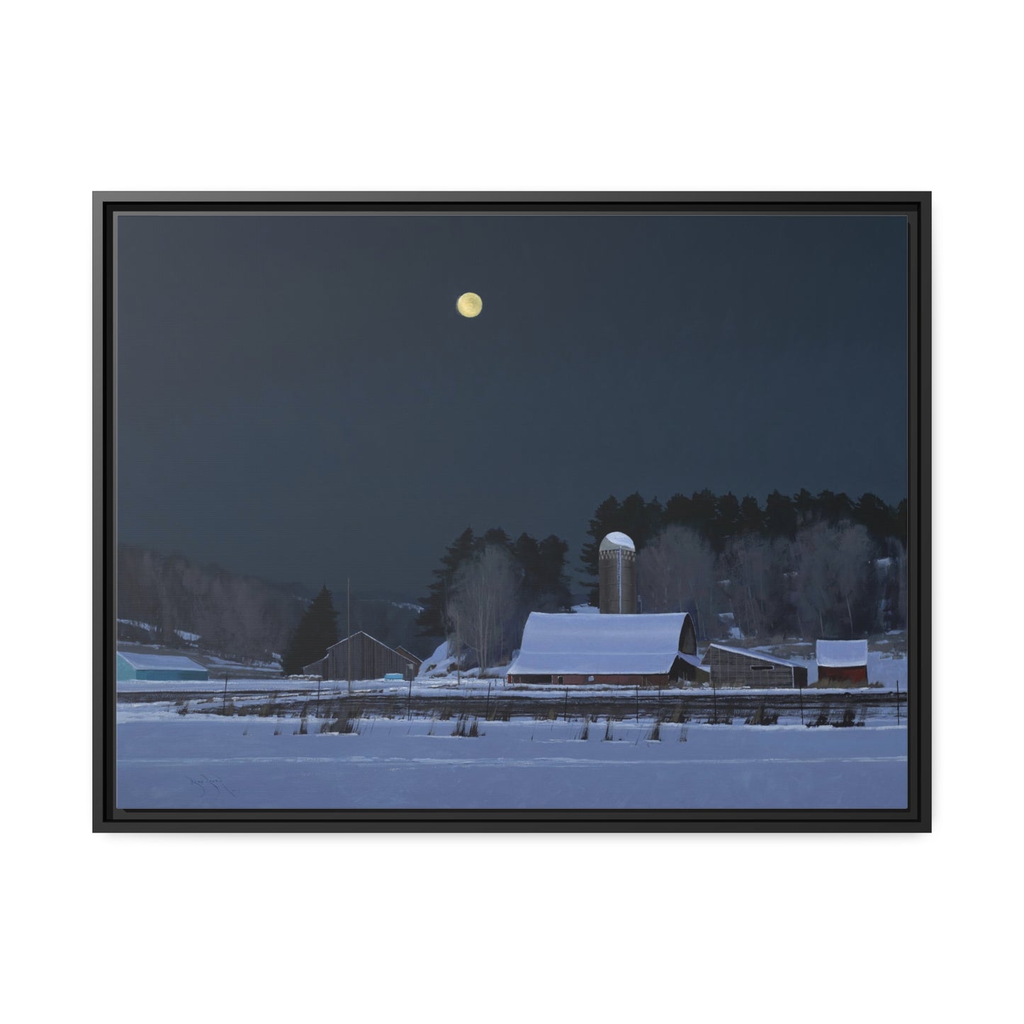 Ben Bauer: "Moonset, 7 Minutes to Sun Up" - Framed Canvas Reproduction