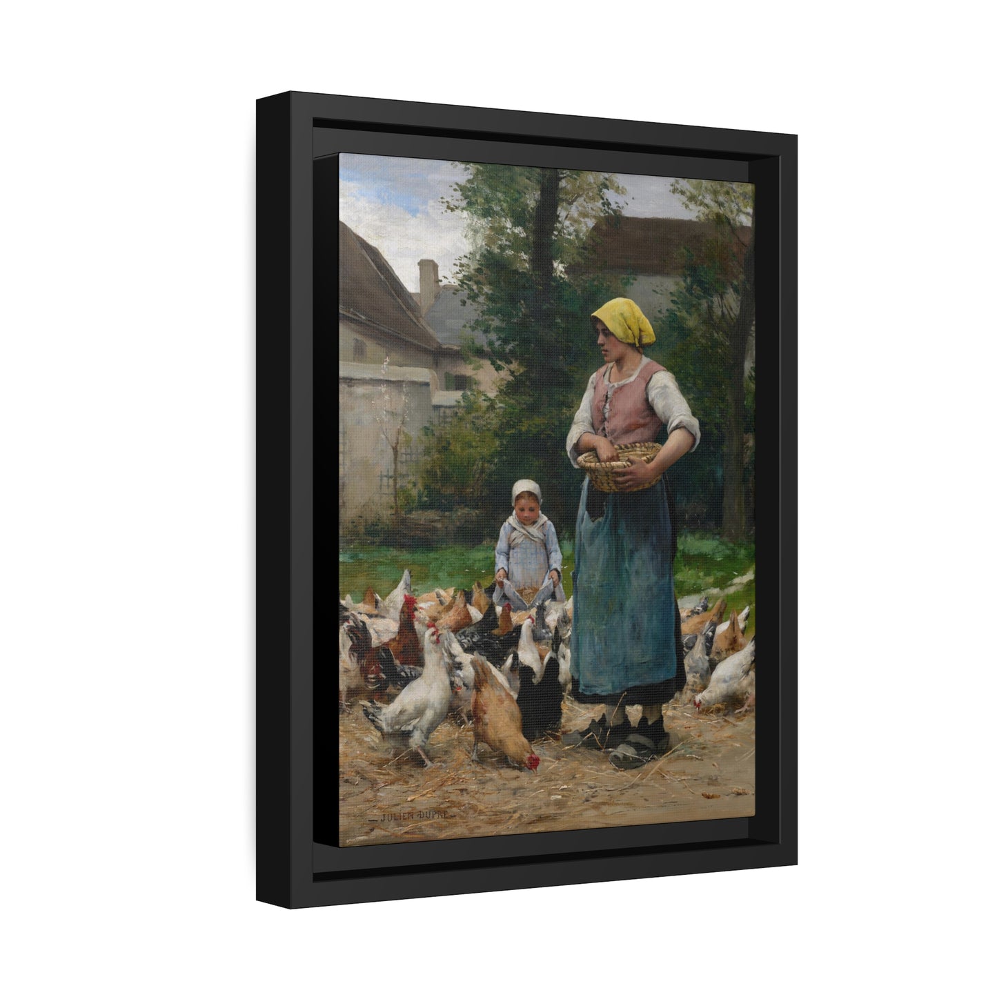 Julien Dupre: "Femme avec des Poules" - Framed Canvas Reproduction