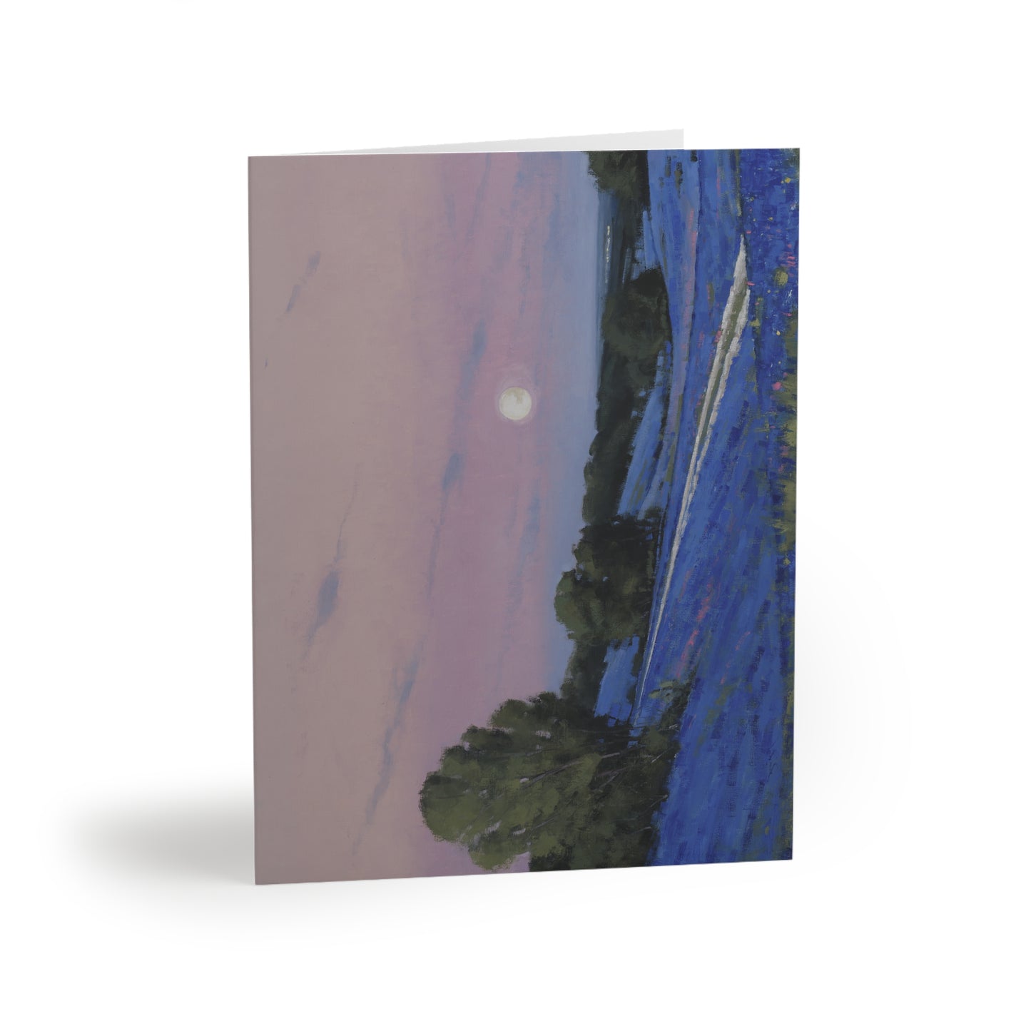 Ben Bauer: "Hill County Moonrise, Blue Bonnets" - Greeting Cards (8, 16, and 24 pcs)