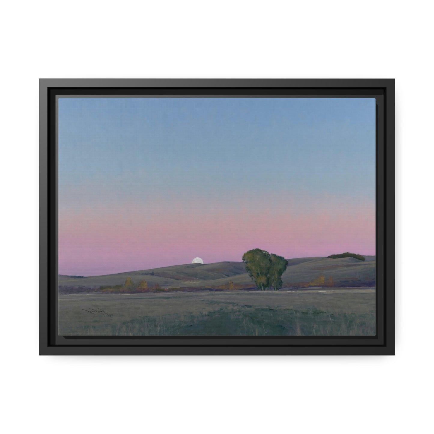Ben Bauer: "Moonrise in Lowry, MN" - Framed Canvas Reproduction