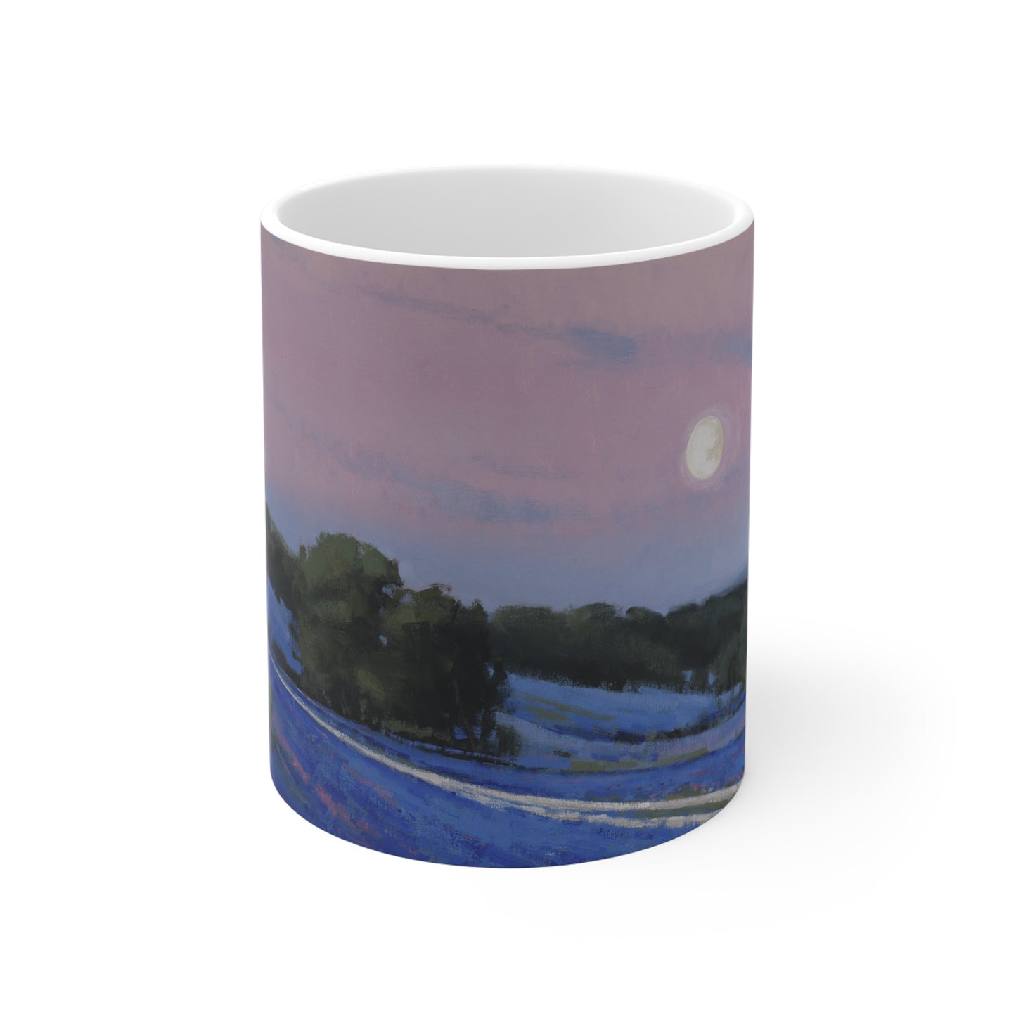 Ben Bauer: "Hill County Moonrise, Blue Bonnets" Ceramic Mug (11oz, 15oz, 20oz)