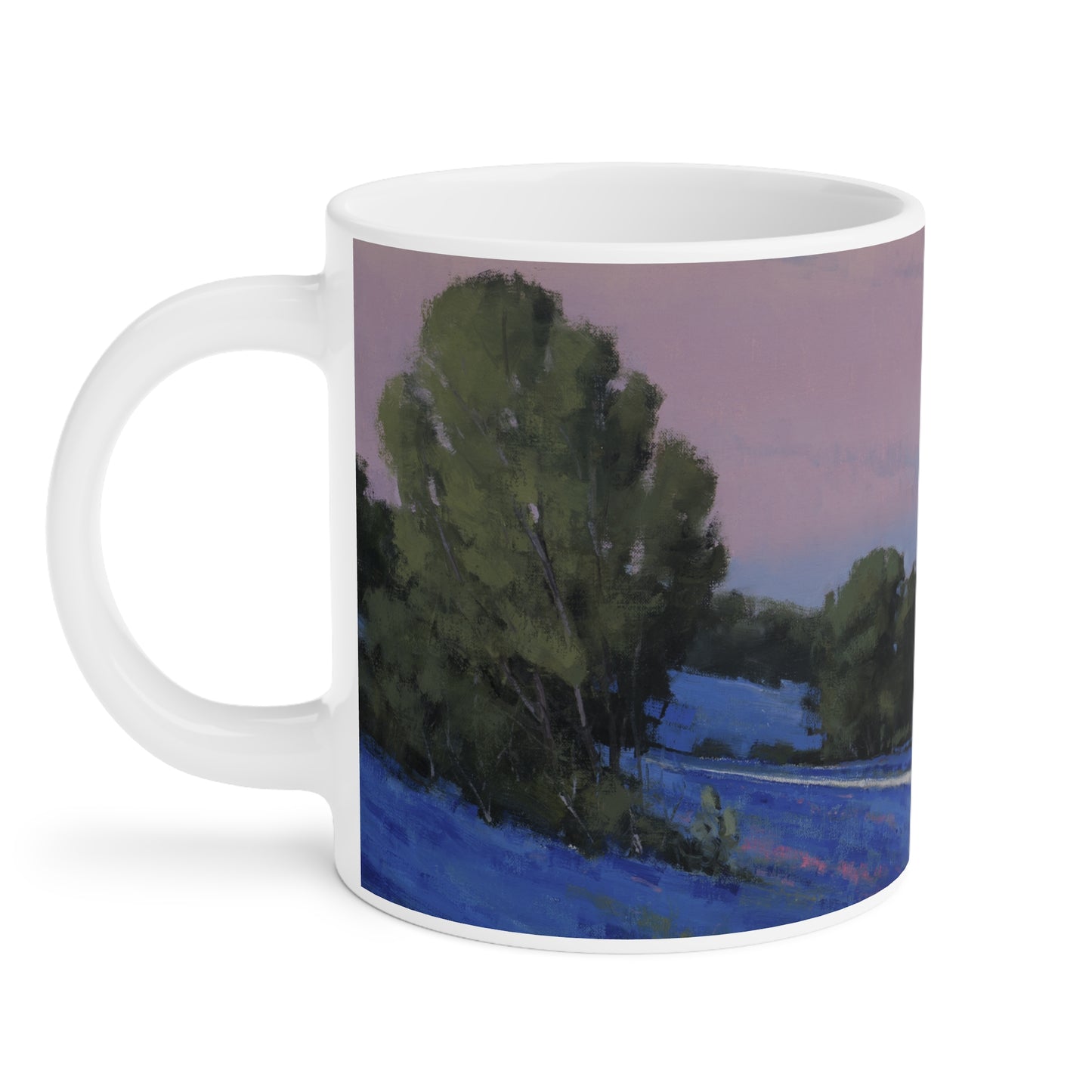 Ben Bauer: "Hill County Moonrise, Blue Bonnets" Ceramic Mug (11oz, 15oz, 20oz)