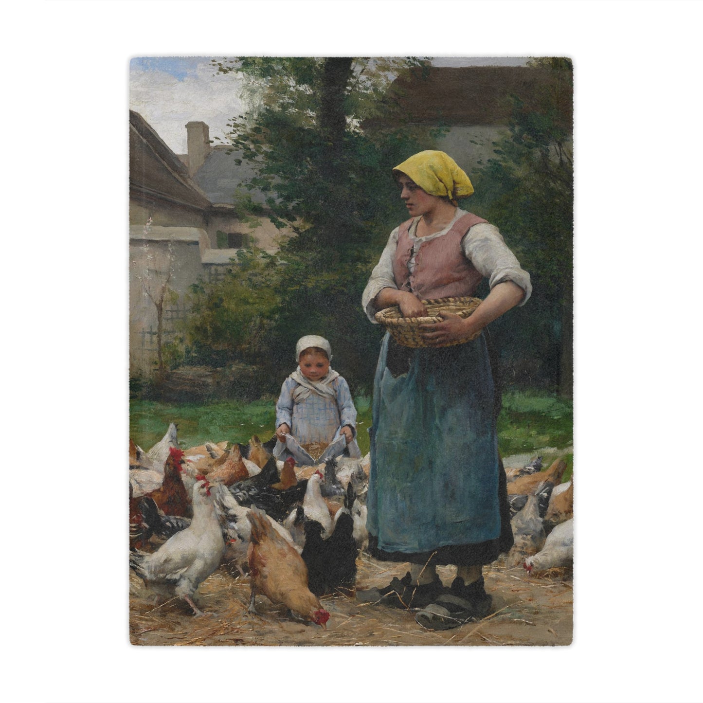 Julien Dupre: "Femme avec des poules" - Microfiber Blanket