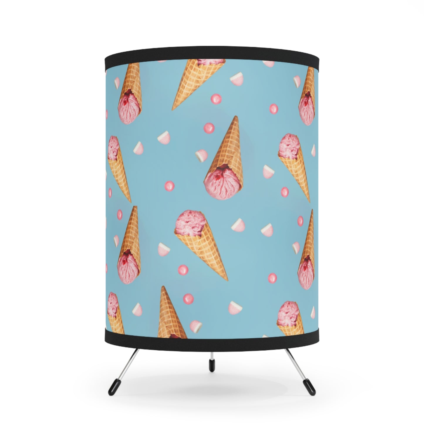 Beth Sistrunk: "Strawberry Ice Cream Cones" - Tripod Lamp with High-Res Printed Shade, US\CA plug