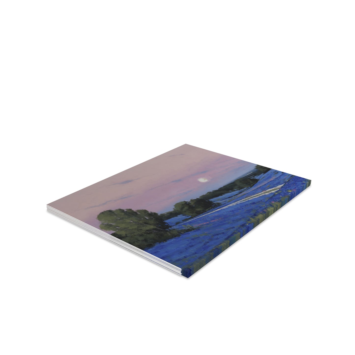 Ben Bauer: "Hill County Moonrise, Blue Bonnets" - Greeting Cards (8, 16, and 24 pcs)