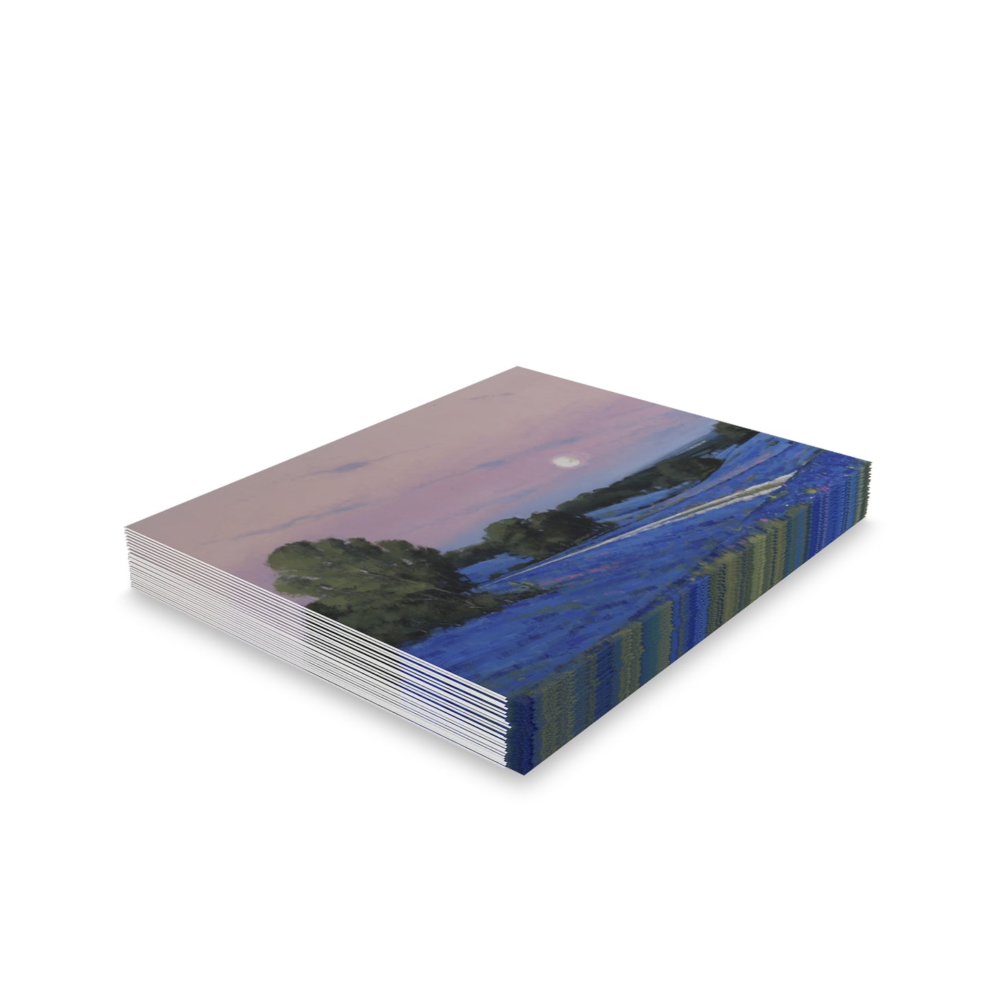 Ben Bauer: "Hill County Moonrise, Blue Bonnets" - Greeting Cards (8, 16, and 24 pcs)