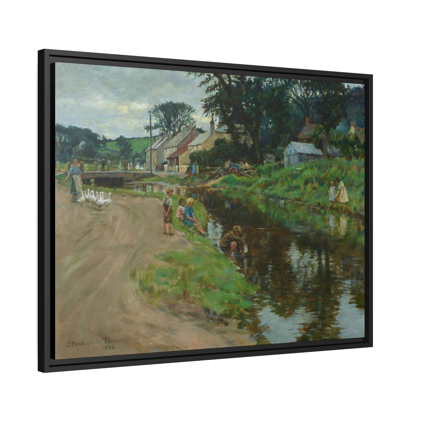 Stanhope Alexander Forbes: "At the Water's Edge, Hayle, Cornwall" - Framed Canvas Reproduction