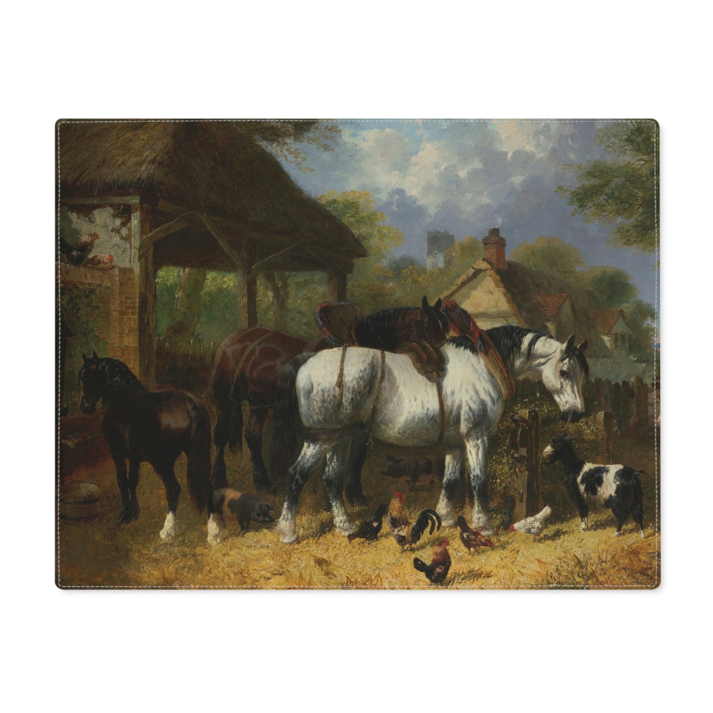 John F. Herring, Jr.: "Horses, Goats, Cows, Pigs, and Poultry in a Farmyard" - Placemat, 1pc