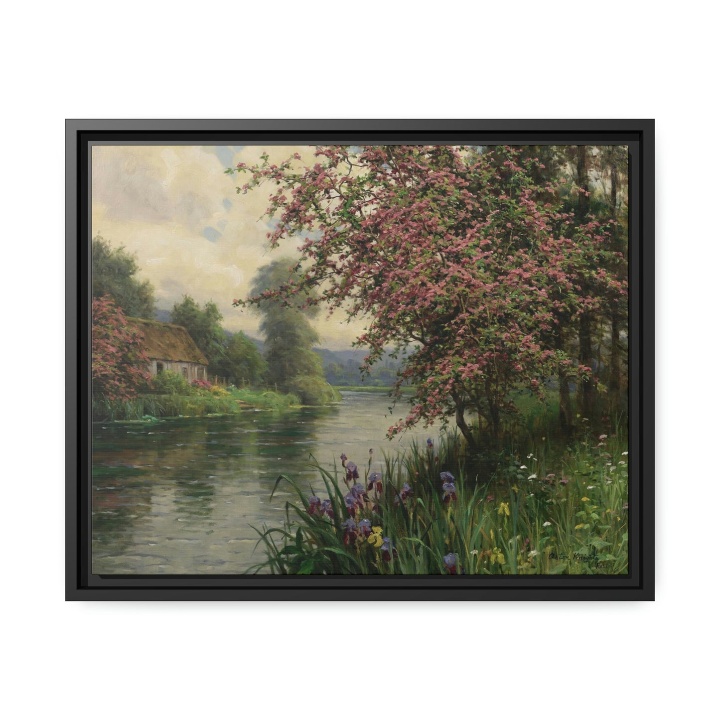 Louis Aston Knight: "Summer Along the River" - Framed Canvas Reproduction