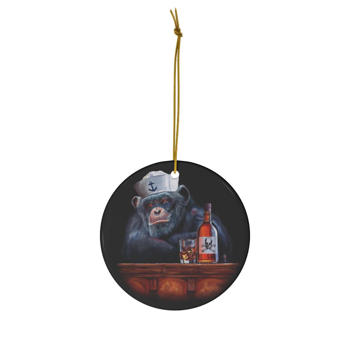 christmas ornament with a monkey and alcohol