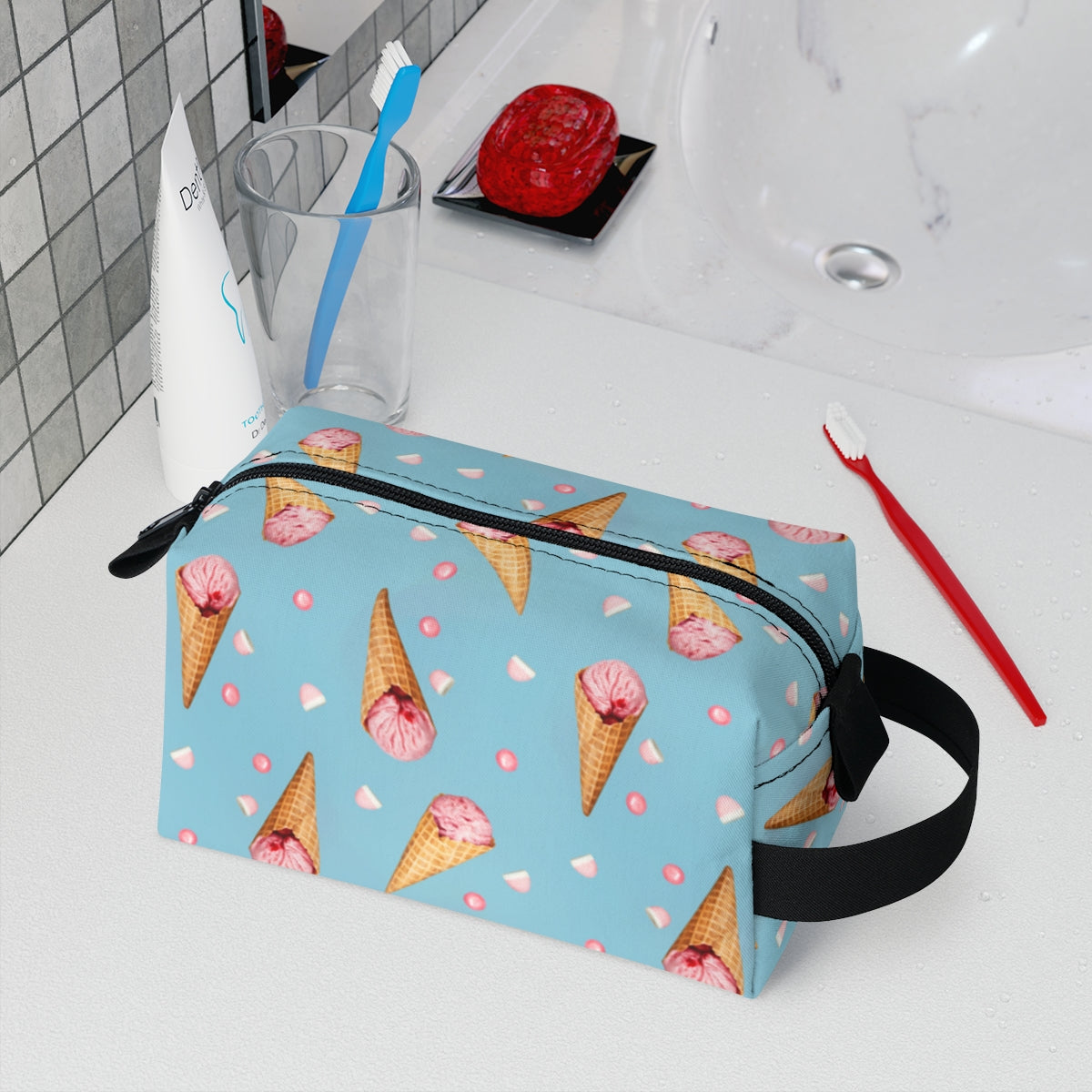 Beth Sistrunk: "Strawberry Ice Cream Cones" - Toiletry Bag