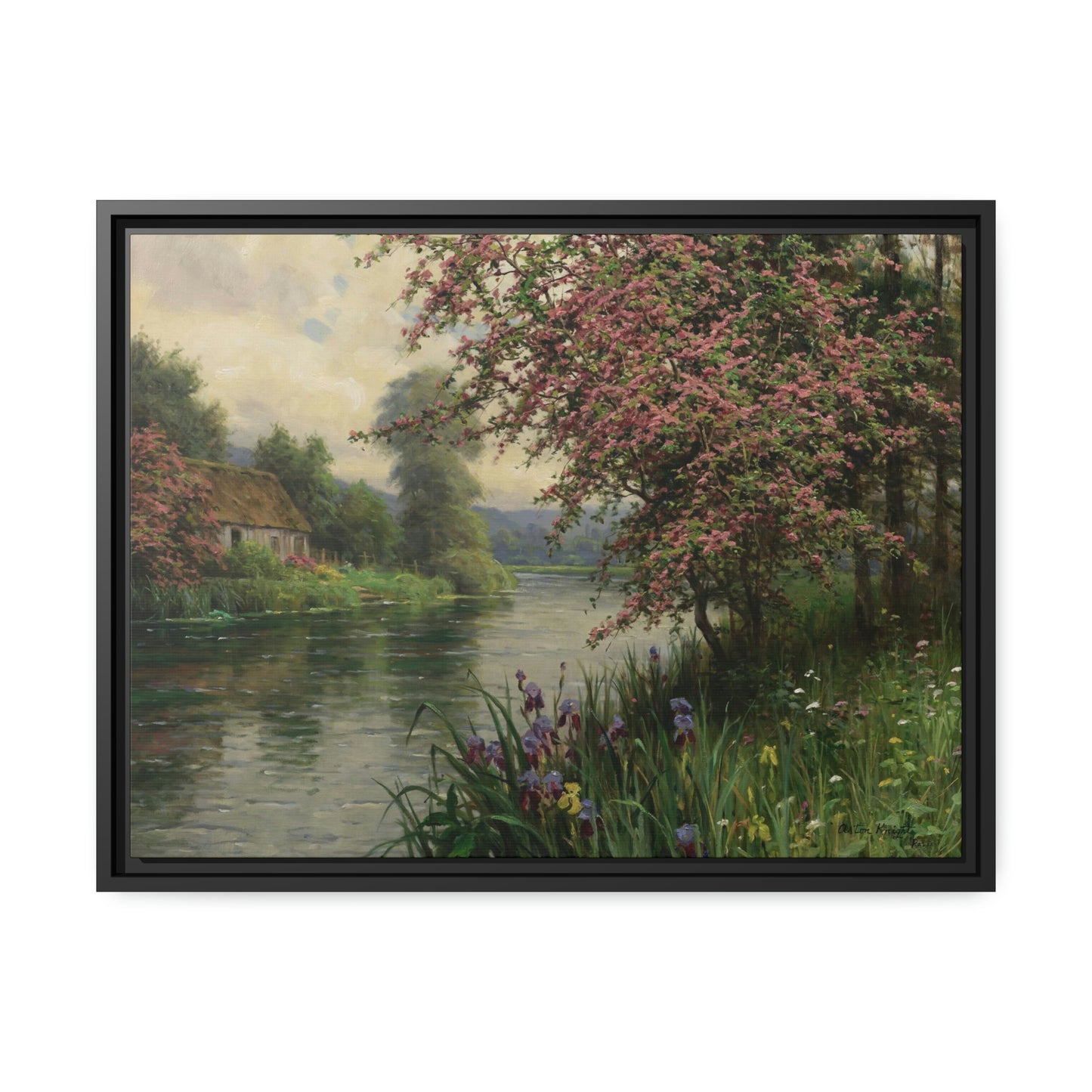 Louis Aston Knight: "Summer Along the River" - Framed Canvas Reproduction