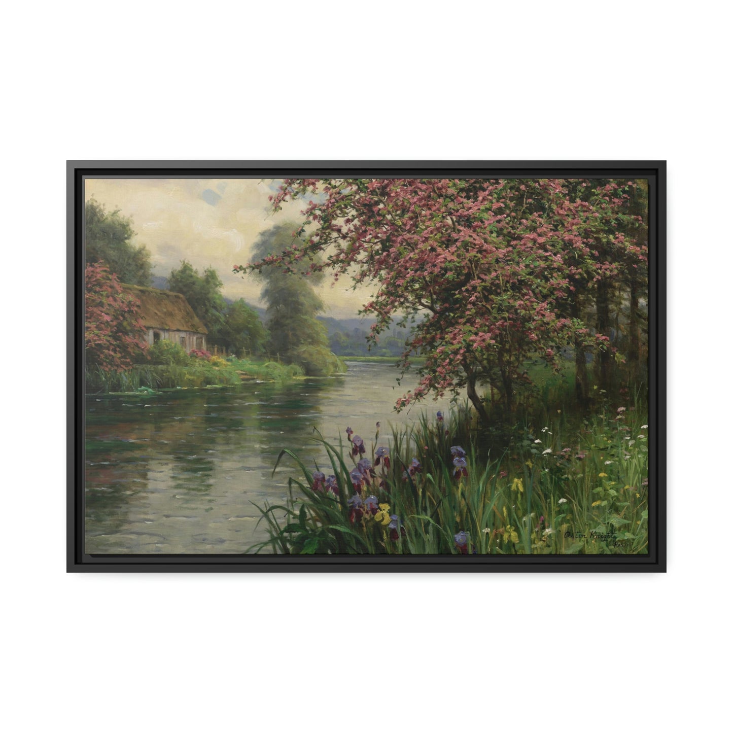 Louis Aston Knight: "Summer Along the River" - Framed Canvas Reproduction